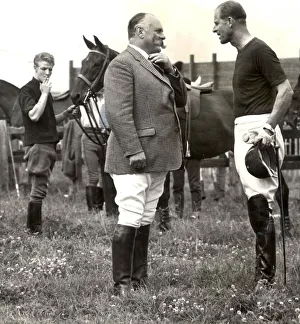 PRINCE PHILLIP WITH JIMMY EDWARDS CHATTING AT A POLO MATCH - 1964