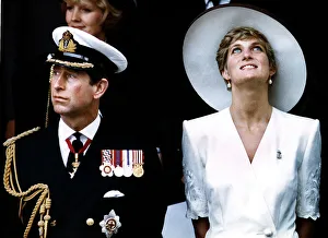 Medals Prints: The Prince and Princess of Wales watch a flypast during the Gulf War celebrations