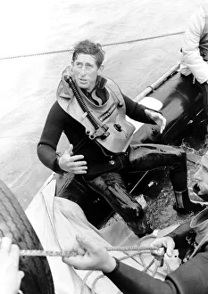 Prince of Wales diving in Solent in search of the Mary Rose which was a War Ship