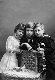 Chair Prints: Prince of Wales with Prince Albert and Princess Mary pose for a portrait
