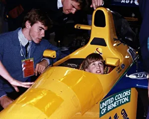Prince William in the cockpit of a F1 Benetton racing car at Silverstone