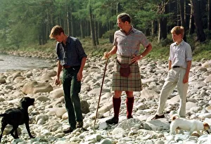 River Prints: Prince William Collection 1997 Prince Charles with sons at Balmoral August 1997 Prince