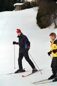 Skiing Prints: Prince William and Prince Harry on the ski slopes of Klosters during an official