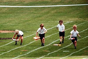 Prince William at his school sports day at Richmond Sports Stadium taking part in an Egg