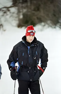 Skiing Prints: Prince William on the ski slopes of Klosters during an official photocall. January 1998