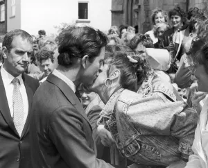 Cleveland Prints: Princes Charles gets a kiss from one of the local lasses during his visit to Hartlepool