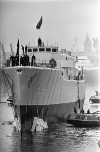 Princess Alexandra launches the ship Waikato at Harland and Wolff shipyard, Belfast