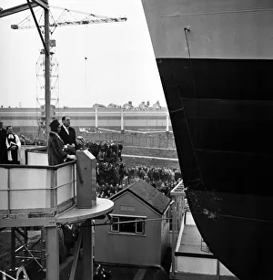 Princess Alexandra launches the ship Waikato at Harland and Wolff shipyard, Belfast