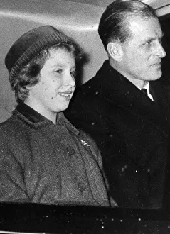 Princess Anne aged 10 sitting in the back of a car with Prince Philip - January 1961