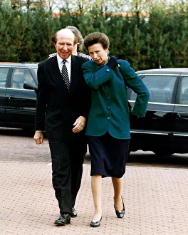Jg Scan Prints: Princess Anne arriving SECC Glasgow dark green jacket navy skirt adjusting shoulder bag