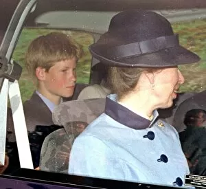 Images Dated 1st August 1998: Princess Anne August 1998 in car with Prince Harry arriving at church in Crathie