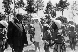Princess Anne watches a traditional dance of welcome alongside the President of Kenya