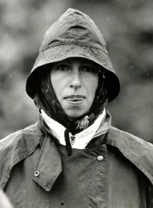 Equestrian Prints: Princess Anne in Wet Weather Rainy rain hood up Windsor Horse Show May