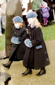 Princess Beatrice and Princess Eugenie wrap up warm in matching outfits to keep out
