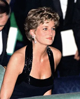 Princess Diana arrives for a UNESCO charity dinner at the Palace of Versailles near Paris