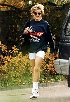 Fitness Prints: PRINCESS DIANA ARRIVING AT THE CHELSEA HARBOUR CLUB WEARING HER TRAINING KIT OF BLUE