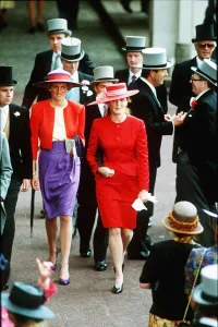 Princess Diana attends the first day of the Ascot races with Sarah Ferguson