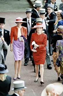 Princess Diana attends the first day of the Ascot races with Sarah Ferguson
