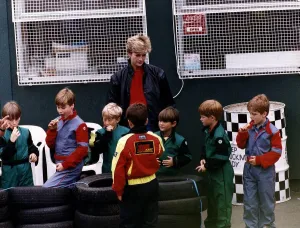 Princess Diana at Buckmore Racing Circuit near Chatham, Kent with her sons prince William