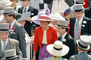 Princess Diana, Harry Herbert and Viscount Linley in the royal enclosure at the first day