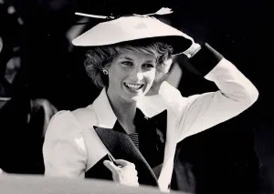 Princess Diana holding on to her hat during visit to America - November 1985