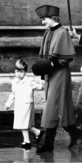 00127 Prints: Princess Diana holding Prince William by the hand as they enter St George