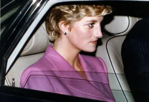 Princess Diana leaving the Hilton Hotel in London after lunch a a Christmas Gala
