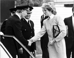 Princess Diana meets fire crew who attended the scene of the British Airtours passenger