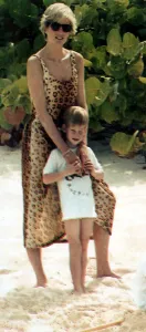 Holiday Prints: Princess Diana poses on the beach with her son Prince Harry on holiday in the Bahamas