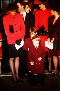 Princess Diana, Prince Harry and Prince William at the Christening of Princess Beatrice