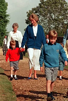PRINCESS DIANA, PRINCE WILLIAM AND PRINCE HARRY AT ALTHORP REHEARSAL FOR THE WEDDING