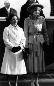 00167 Prints: Princess Diana and Princess Margaret await the arrival of Queen Beatrix