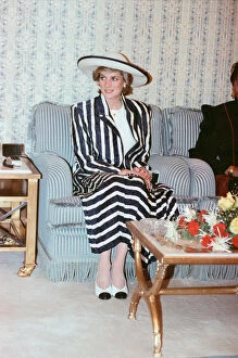 Stripes Collection: Princess Diana with Princess Mariam upon her arrival at the airport in Kuwait
