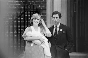 01037 Prints: Princess Diana, the Princess of Wales holds her newborn baby son William with husband