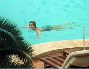 Heat Prints: Princess Diana swimming in the pool while on holiday at Richard Branson