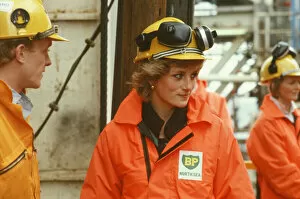 Images Dated 3rd September 1985: Princess Diana visits the BP Forties oil rig in the North Sea, west of Aberdeenshire