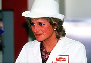 Princess Diana visits the Unigate Dairys new West London plant trying to smile
