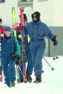 01417 Prints: Princess Diana wearing ski-ing outfit and balaclava and sunglasses during a ski-ing