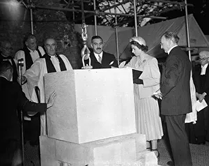 00085 Prints: Princess Elizabeth 1949 Princess (later Queen) Elizabeth laying foundation stone of