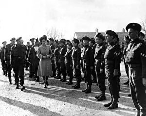 Princess Elizabeth inspecting cadet corp at parade at Topsham Barracks. Circa 1947