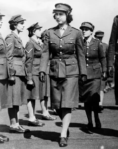 Princess Elizabeth as Junior Commander in the ATS inspecting The Motor Transport Training