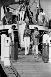 01491 Prints: Princess Grace of Monaco hosts Princess Anne for lunch aboard her family schooner Cecelia