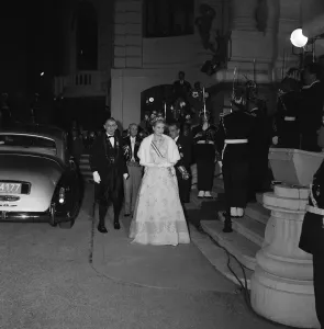 Princess Grace and Prince Rainier III arrive for a special ballet performance