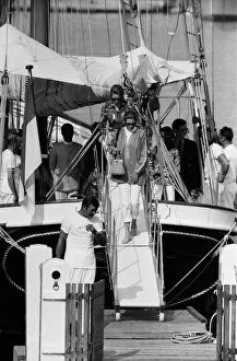 01491 Prints: Princess Grace and Prince Rainier of Monaco host Princess Anne for lunch aboard their