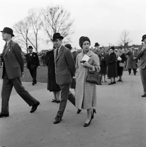 Princess Margaret and Antony Armstrong-Jones at the Newbury Races. Newbury, Berkshire