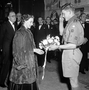 Princess Margaret is introduced to the members of the cast at the 1953 Gang Show