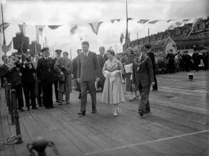 Princess Margaret seen here boarding HMS Coquette a Royal Navy destroyer at Fleetwood