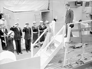 Princess Margaret seen here boarding HMS Coquette a Royal Navy destroyer at Fleetwood