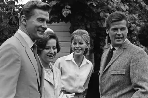 Princess Muna al-Hussein of Jordan is shown around Elstree Studios by Steve Forrest