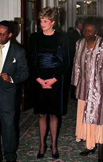 PRINCESS OF WALES AT COMMONWEALTH RECEPTION MARLBOROUGH HOUSE WEARING BLACK VELVET DRESS